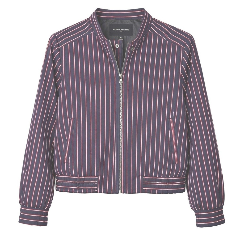 Banana Republic Bomber Jacket Navy Red White Stripe Full Zip Snap Collar M